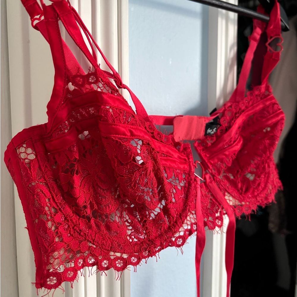 For Love & Lemons Rosa Lace Underwire Bra in Red XL - Picture 5 of 13